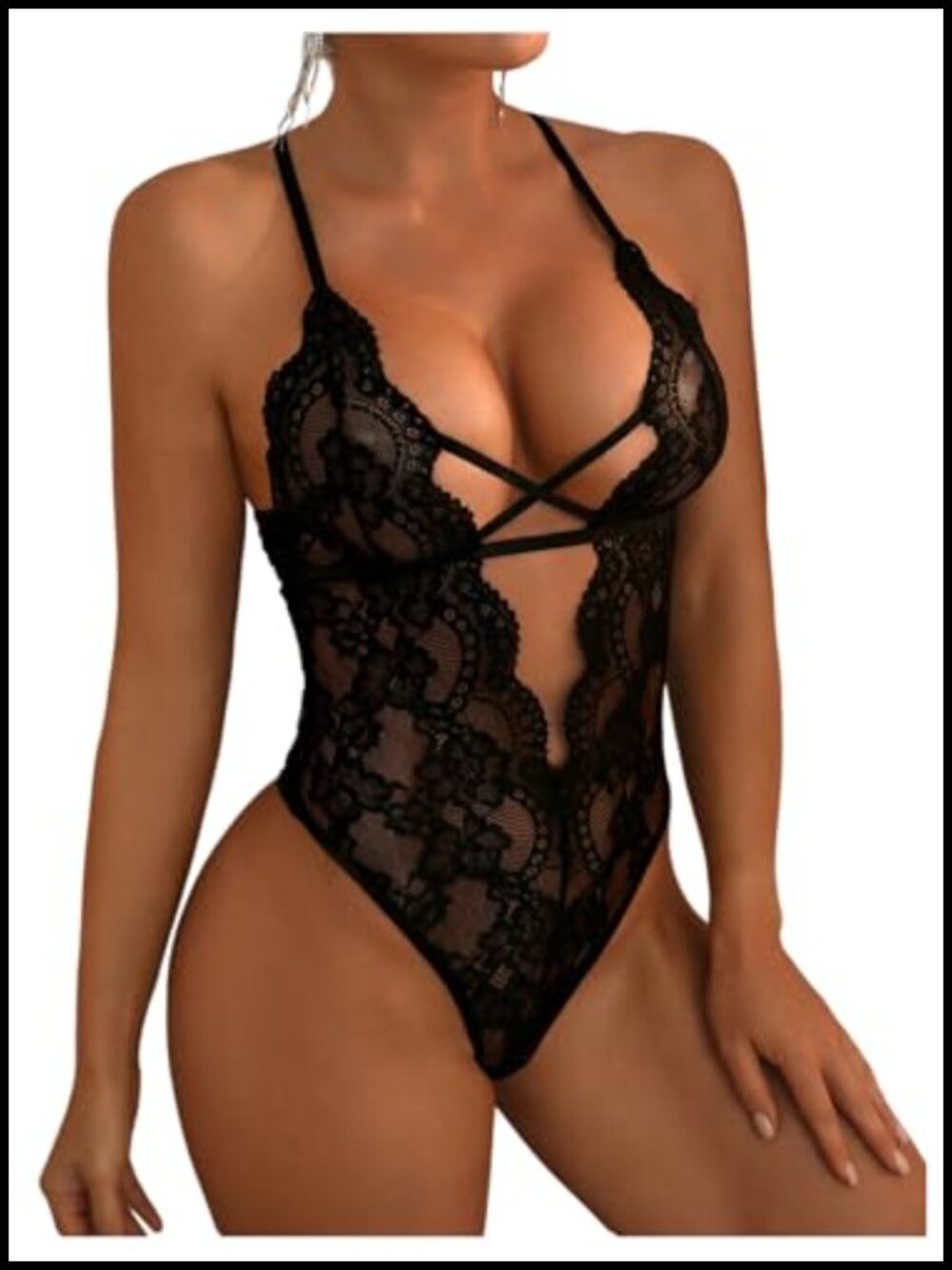 Floral Lace Criss Cross Lingerie Backless Teddy Bodysuit